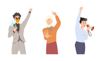 Men demonstrating or protesting. People taking part in political meeting vector illustration