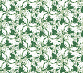 Floral ornament. Seamless abstract classic green and white background with flowers. Pattern with repeating floral elements. Ornament for fabric, wallpaper and packaging