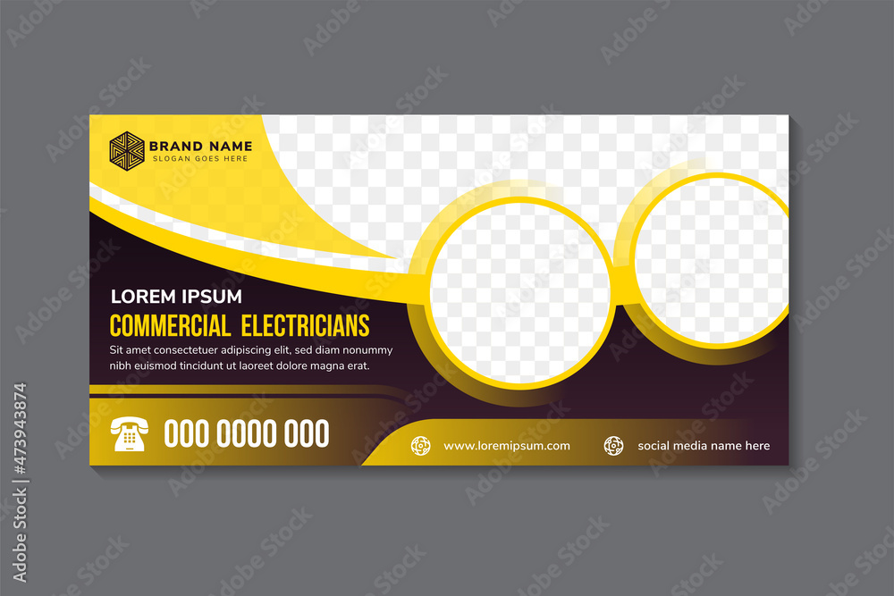 Wall mural commercial electricians banner design template. circle shape for photo collage. combination yellow o