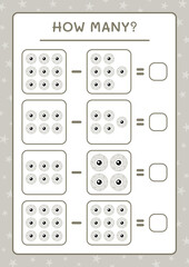 How many Eye, game for children. Vector illustration, printable worksheet