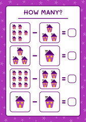 How many House, game for children. Vector illustration, printable worksheet