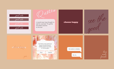 Set ofm modern quotes instagram post. Editable template	