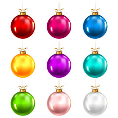 Obraz premium Set of color Christmas balls, isolated om white.