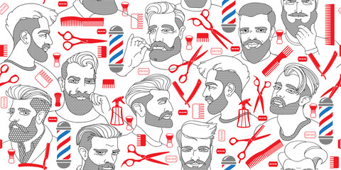 Men and barber tools. Seamless pattern. Vector illustration.