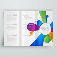 Tri-fold print Colored Circles 3d flying perspective cover design template geometric cylinders theme