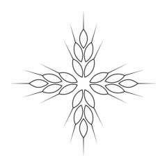Wheat ears ornament and pattern. Transparent vector illustration with black outline. Editable template.