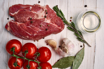 meat steak food cherry tomatoes ingredients rosemary kitchen cooking