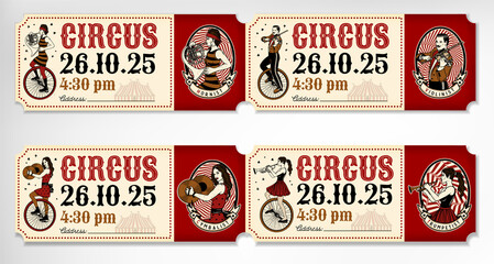 Vintage Circus Ticket With Band Musicians. Vector Illustration. - 473947600