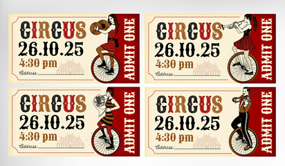 Vintage Circus Ticket With Band Musicians. Vector Illustration. - 473947695