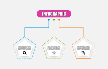 Pentagon vector design template icon for illustration. Planning timeline three steps, options infographic design template. Creative concept planning used for web banner, diagram, layout, workflows.