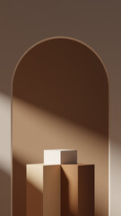 3d render image of brown and cream color empty space podium for product advertisement