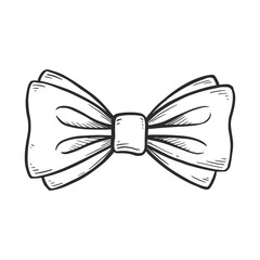 Tie bow doodle sketch. Hand drawn sketch vintage ribbon neck bow for wedding, fashion element. Isolated vector illustration.