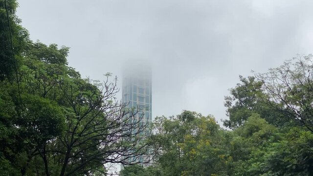 View of the building "the 42" in a foggy winter morning in Kolkata, West Bengal