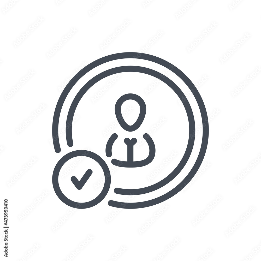 Poster person in circle with check mark line icon. account profile with tick vector outline sign.