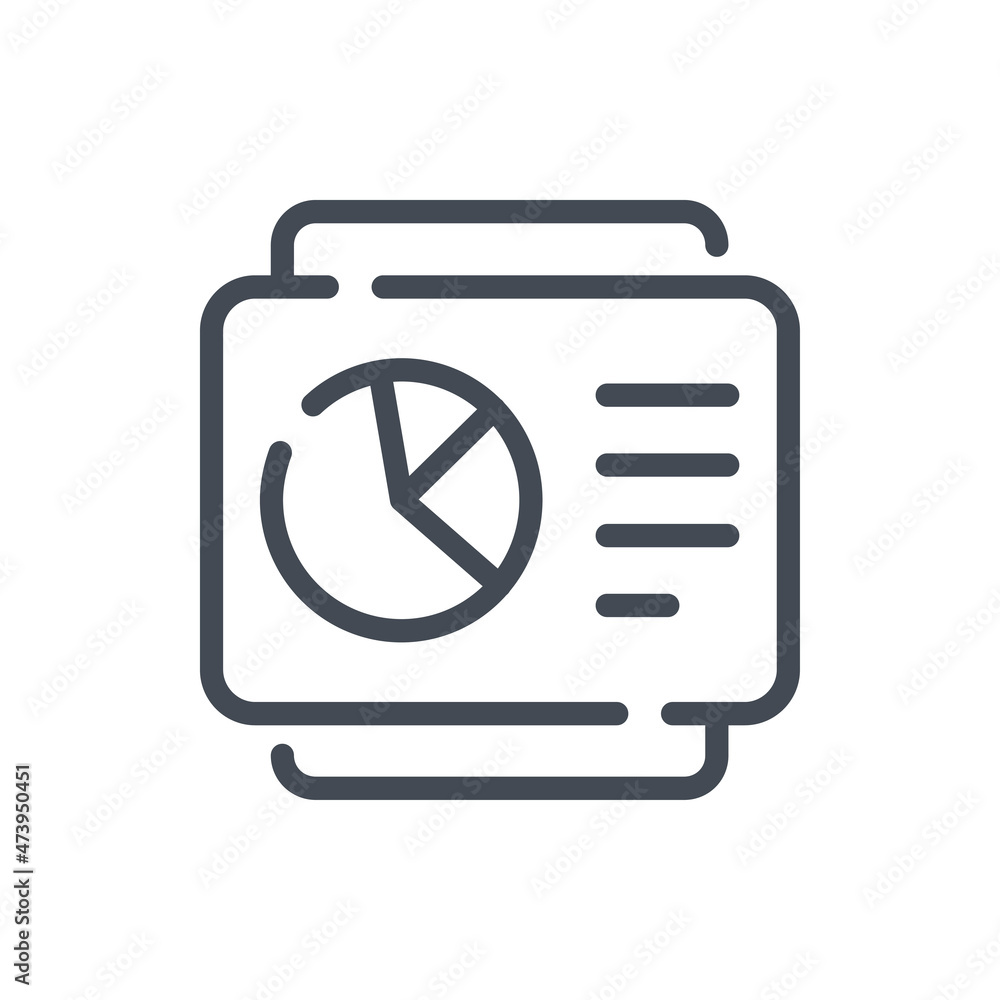 Poster pie chart report line icon. analytics document vector outline sign.