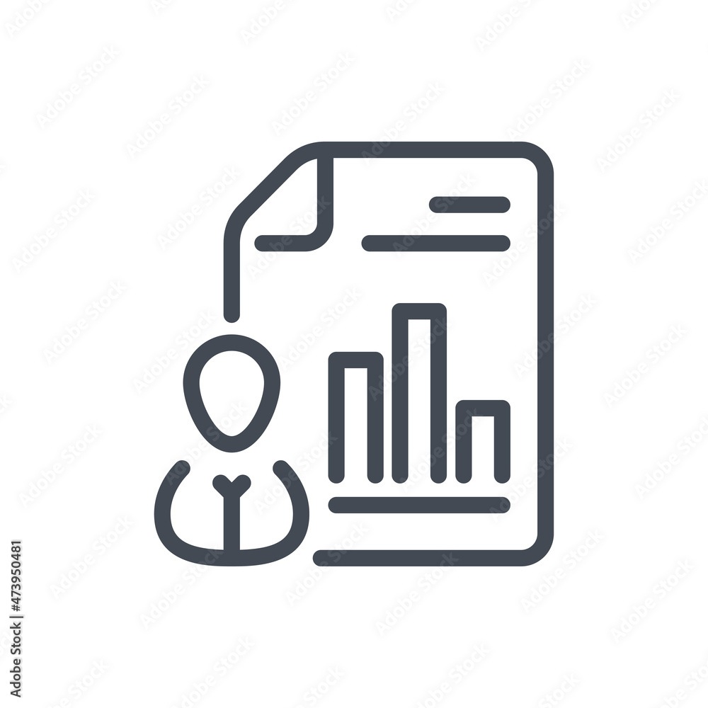 Poster person and document report line icon. personal analytics vector outline sign.