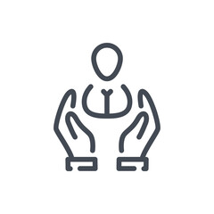 Hands with person line icon. Customer care vector outline sign.