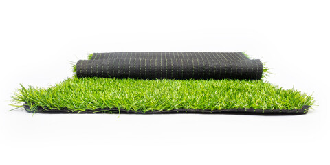 green artificial turf isolated on white background, plastic green grass for sport playground