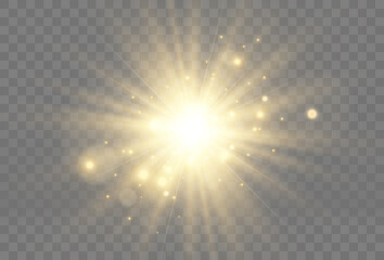 Bright beautiful star.Vector illustration of a light effect on a transparent background.	
