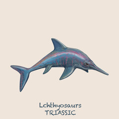 Ichthyosaurs TRIASSIC. A collection of various dinosaurs and reptiles that lived during the Triassic Period of Earth's history