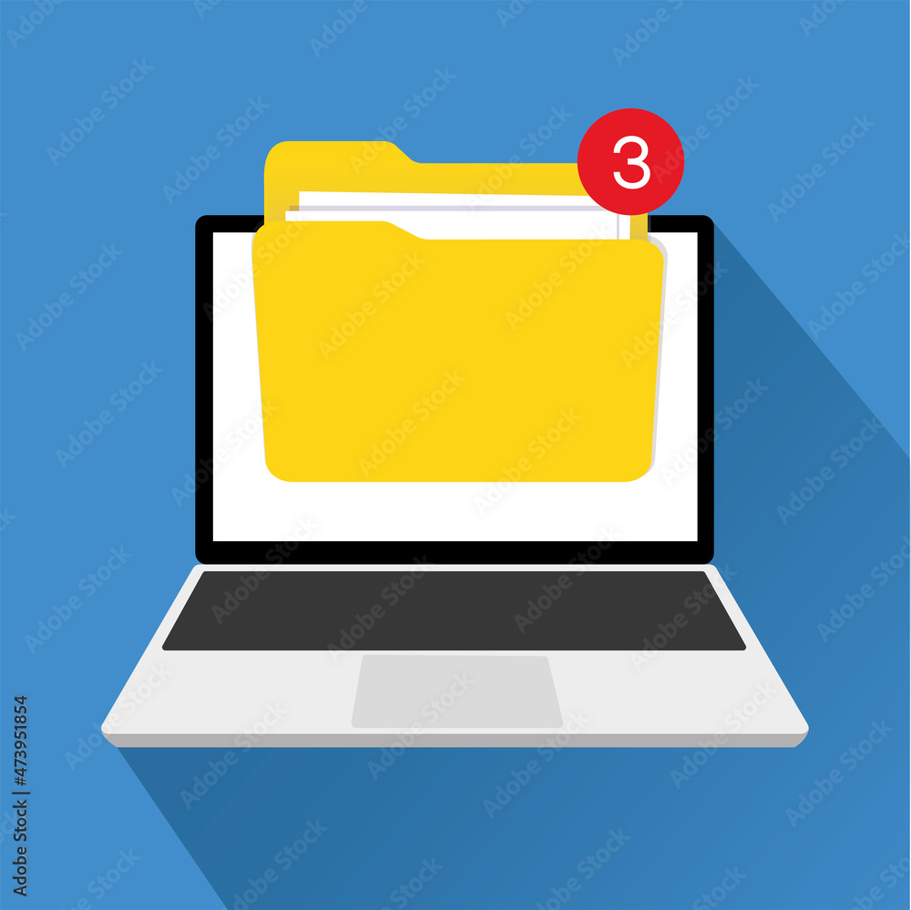 Poster laptop with envelope and document on screen. e-mail, email marketing, internet advertising concepts.