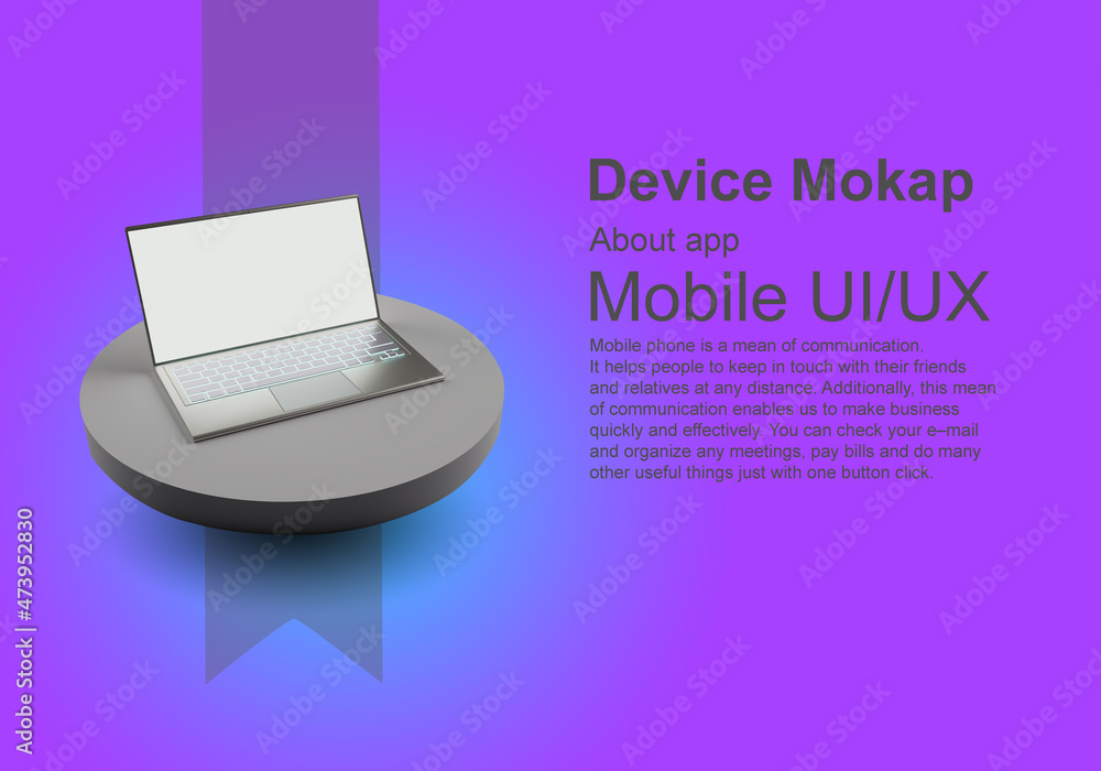 Poster mobile ui/ux. electronic gadgets. mockup of electronic device. laptop on a round table next to the t