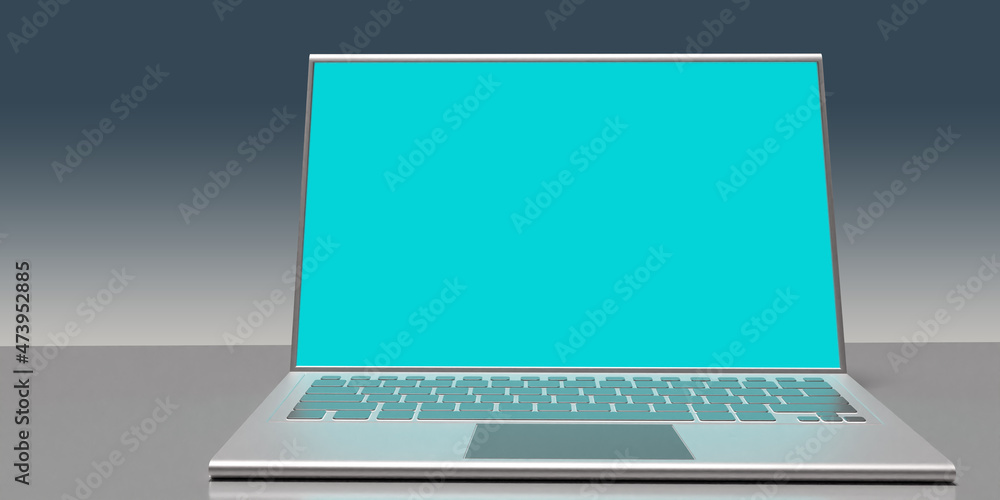 Poster laptop mockup. an open laptop stands with its screen facing the viewer. space for text on the screen