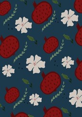 seamless pattern with flowers and garnet 