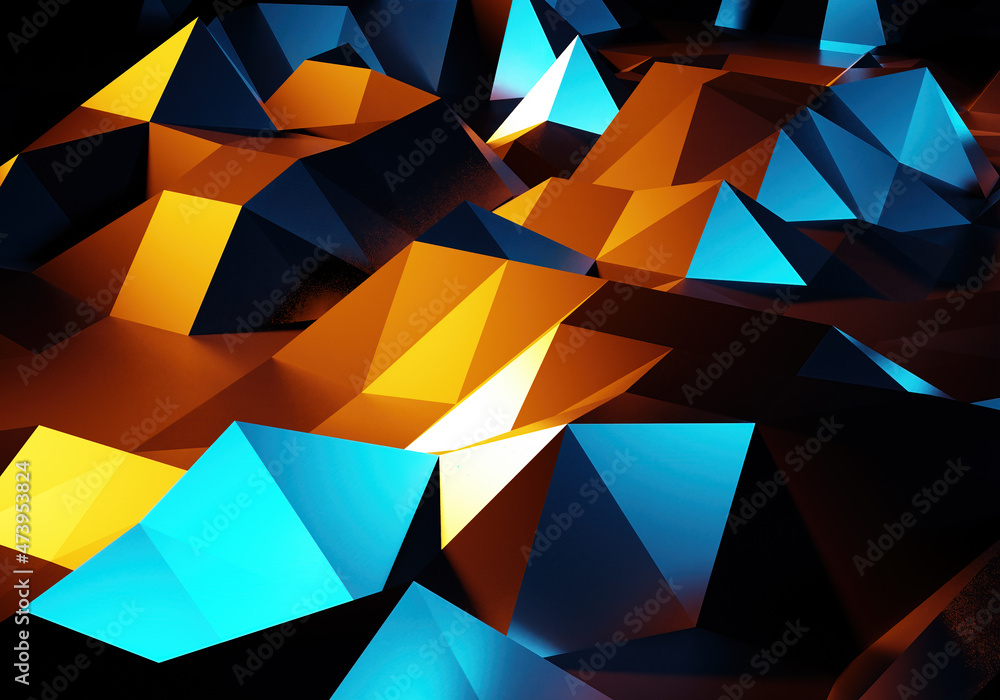 Poster brown-blue geometric background. an ornament made of polygons. abstract contrasting background. a pa