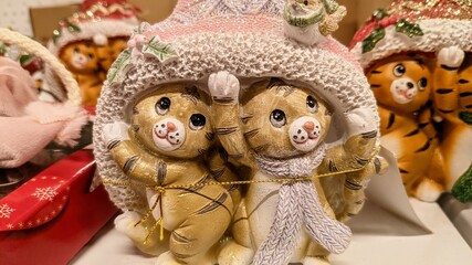 Christmas cats, decoration of a festive interior