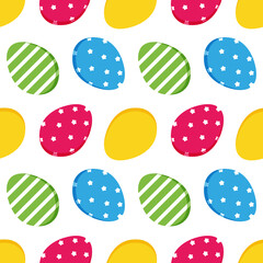 Cute and colorful decorated easter eggs vector seamless pattern background.