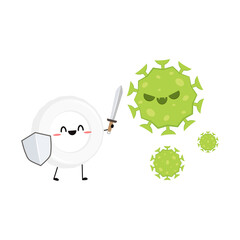 White blood cell and bacteria character design. White blood cell on white background. Covid 19.