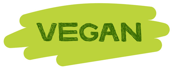 Vegan diet label for food packaging, grunge-style lettering. Vegan food sticker, vegetarian diet icon, green label graphic design.