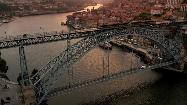 Aerial View of Porto Bridge at sunset