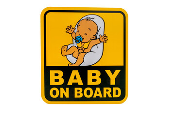 A sticker with baby on board isolated on a white background