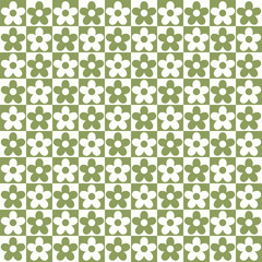 Chess table seamless pattern with geometric flowers. Simple and trendy flat vector illustration in retro style. Colorful background, 60s, 70s, hippie aesthetic