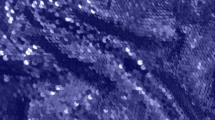 Festive violet texture of sequins or tinsel for New year evening dress. Abstract background. Close...