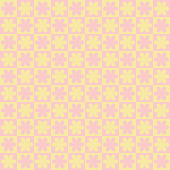Chess table seamless pattern with geometric flowers. Simple and trendy flat vector illustration in retro style. Colorful background, 60s, 70s, hippie aesthetic