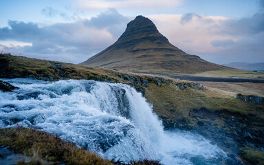 Famous picturesque Kirkjufell mountain and Kirkjufellsfoss waterfall next to Grundarfjörður at West Iceland autumn view.
Iceland