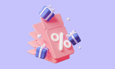 Gift coupons for sale. Discounts for online shopping. 3D rendering illustration