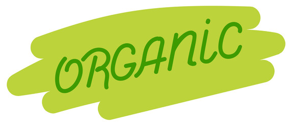 Organic label for food packaging, lettering. Vegan food sticker, vegetarian diet icon, green label graphic design.