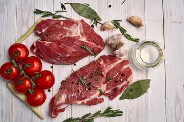 meat steak food cherry tomatoes ingredients rosemary kitchen cooking