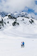 Fototapeta na wymiar Ausdauersport Langlauf im klassischen Stil im Hochgebirge