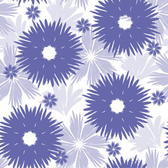 Handgetekende naadloze patroon met bloemenprint. Abstracte lavendel madeliefjes op witte achtergrond. Vectorpatroon voor het bedrukken van stof, cadeaupapier, hoezen, behangpapier. Trendkleur van 2022.