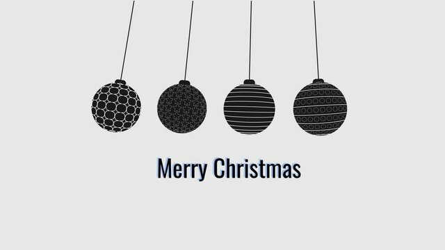 Merry Christmas animation. Christmas toys are swinging. Black and white colors.