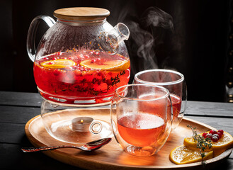 winter tea with berries and herbs
