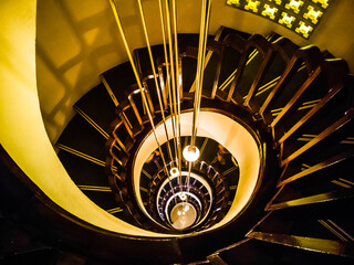 Vintage spiral staircase with lights