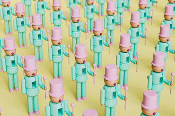 Nutcracker plastic toys flat lay arrangemant, High quality 3d illustration