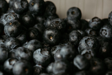 Closeup of blueberries on the table.