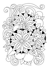 Coloring page with large flower and buds. Vector black and white background for coloring. Art therapy. Art line.